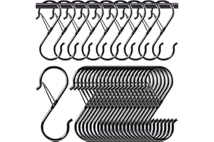 EXTRAPINS 20 Stück S Haken mit Sicherheitsschnalle,9cm S-Haken Edelstahl,Schwarz S-Haken zum Aufhängen von Pflanzen,Töpfen und Pfannen,Aufhängehaken für Küche Badezimmer Schlafzimmer Draussen