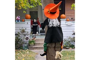 POPGIFTU Halloween utomhusdekorationer häxa - 135 cm stor flygande häxa fastnat i ett träd, halloween hängande för gård, träd