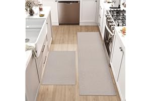 DEXI 2-częściowy zestaw dywaników kuchennych, antypoślizgowy, zmywalny, gumowy spód, długa mata podłogowa, zestaw chodników do przedpokoju, jadalni i wejścia, 43,5 x 75 cm + 43,5 x 150 cm, beżowa