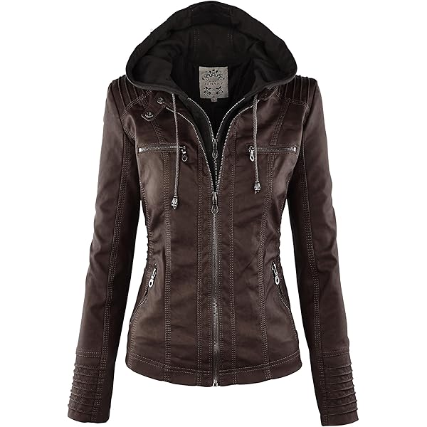 Buy Lock and Love LL WJC664 Womens Faux Leather Jacket with Hoodie