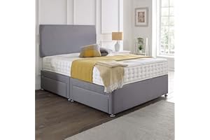 SANA SLEEP Premium Plain Fabric Divan Bed Set With Mattress, 2 Drawers (Same Side) and Headboard 3FT Single - Sierra Shark Grey