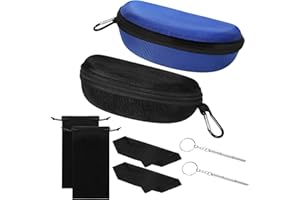 angelikashalala 2 Stück Brillenetui Hardcase, Brillenetui Sonnenbrille, Brillenetui zum Anhängen, mit Metallhaken mit Reinigungstuch Reparaturwerkzeug Sonnenbrillenetui Weiches Etui Brillenetui Groß
