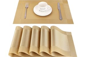 CHAOCHI Tischset Abwaschbar Platzset Abwischbar 6er Set PVC Abgrifffeste Hitzebeständig rutschfest Platzdeckchen für Küche,Zuhause,Restaurant,Speisetisch,45cmx30cm(Gold)