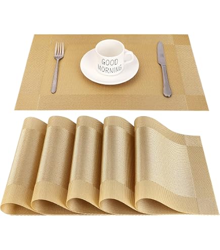 Wiederverwendbare Tischsets Aus Vinyl-Spitze – Gold-Design, 30,5x45,7 Cm, Waschbar & Elegant