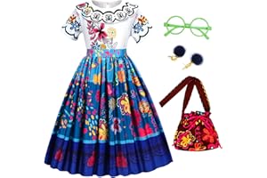 Foierp Encanto Deguisement Robe Mirabel - Isabella Pepa Luisa Costume Enfant Fille avec Sac à Bandoulière Taille 2-10 ans