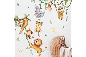 RIPEFUN Nursery Wall Stickers, Kids Bedroom Decor, Jungle & Animal Themed Decals, Children Wall Sticker, Woodland Nursery Decoration, Perfect for Boys & Girls Room, Safari Accessories, Durable & Easy to Apply