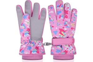 flintronic Dziecięce rękawice narciarskie, zimowe rękawiczki narciarskie, termiczne rękawice śniegowe z regulowanymi mankietami, wodoodporne rękawice snowboardowe dla dzieci, chłopców, jazdy na