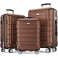 SHOWKOO Luggage Sets 3 Piece Hard Shell PC+ABS Expandable Lightweight Durable Travel Suitcase with Spinner Wheels TSA Lock, 20" 24" 28" -Brown