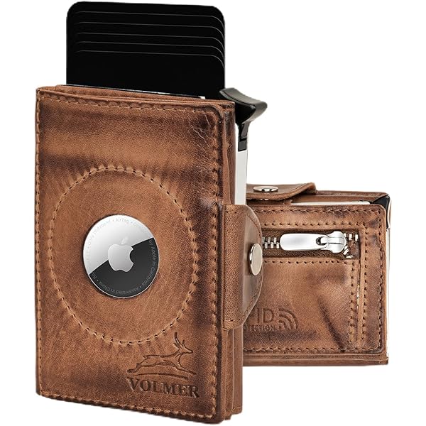 KLOMORE AirTag Portemonnee voor heren, leer, klein, AirTag niet inbegrepen, slim wallet met muntvak, RFID-bescherming, portemonnee, kaartenetui, echt leer, creditcardhouder, zwart, Minimalistisch