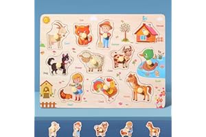 HUADADA Wooden Jigsaw Puzzles for Kids 3+ Year Olds | Educational Toddler Jigsaws for Girls Boys Gifts (Farm Animals)
