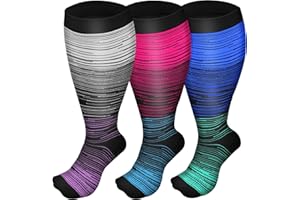 DZPUHUOJZ 3 Pairs Plus Size Compression Socks (20-30 mmHg) for Women & Men, Wide Calf Extra Large Knee High Stockings for Nurses, Seniors