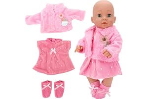 Miunana Söt dockkläder Ny klänning, kappa, strumpor för 14 tum, 16 tum, 17 tum, 35-43 cm födda babydockor, babydockkläder och kläder (Rosa-pluffig)