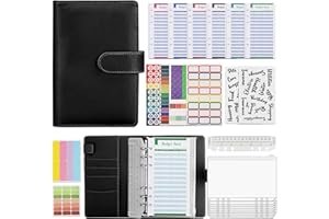 LROCOTANC Classeur à Anneaux A6-30 Pièces Money Binder avec Enveloppes à Glissière et Étiquettes - Idéal pour Enveloppe Budget et Classeur Budget Français pour Organiser le Travail et la Maison (Noir)