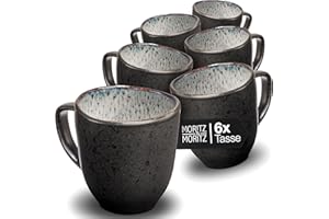 Moritz & Moritz ORGANIC Kaffeetassen Set 6er - Kaffeebecher Set Grau aus robustem Steinzeug mit einzigartigem Farbverlauf - Spülmaschinengeeignetes Tassenset