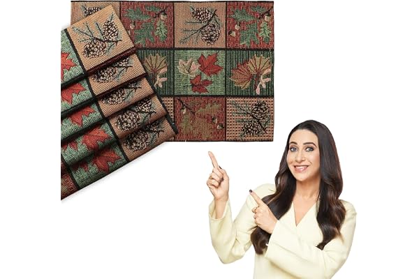 HOKIPO Cotton Jacquard Placemats Set of 6 (12x18 Inches) (IN-530-D6*6) Multicolor Leaf