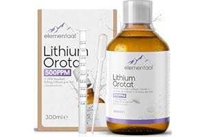 Elementaal Lithium Orotat >99% Rein 500PPM 300ml | 1ml enthält 0,5mg elementares Lithium => 500PPM| inkl. 30ml Dosierbecher & Pipette | Laborgeprüft & Zertifiziert