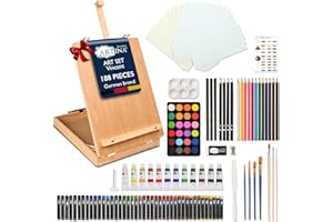 Artina 188 Pezzi Set Pittura per Bambini e Adulti Vincent – Kit Pittura Completo con Cavalletto e Valigetta in Legno, Colori Acrilici, Acquerelli, Pastelli, Matite – Set per Dipingere Professionale