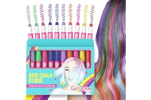 Girlzone Cadeau Fille - Craie pour Cheveux Lavable - Accessoire Cheveux Fille - Kit 10 Stylos de Coloration Temporaire - Hair Chalk - Anniversaire Filles 3 à 12 Ans