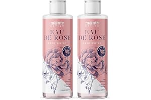 MONTE NATIVO 100% Pure Eau de Rose MonteNativo - 2x200ml - 100% Naturel, Lotion Tonifiante pour le visage, Hydrolat naturel de rose, Triple purification, eau florale de rose