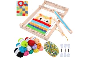Kuvarix Barnvävram, DIY-set av trävävram för åldrarna 4-12, pysselset av trävävstol med färgad ull, 29x19 cm skolvävram för elever och nybörjare, pysselset för barn i åldrarna 4-12 år