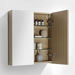 Armoire De Toilette Bloc Miroir Siena Largeur 60 Cm Chene Clair Texture Amazon Fr Cuisine Maison