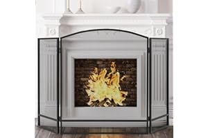 GiantexUK 3-Panel Folding Fire Guard, Metal Mesh Fireplace Screen, Heavy Duty Freestanding Spark Guard Safety Barrier for Child Baby Pet Open Fire (No Pattern, 123 x 74cm)