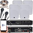 400W Stereo Bluetooth Karaoke/Public Address System | 2 Channel Mixer Amplifier Amp Kit | 4x 200W White Wall Mounted Speakers | Loud Wireless Music | Bar Restaurant Assembly Hall Audio | Echo Alexa