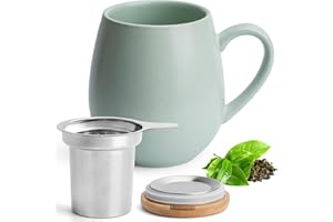 Happy Lemuro Teetasse mit Deckel und Sieb - 550 ml Teebecher mit Sieb - Keramik Teetasse Groß - XXL Teetassen - Tee Tasse mit Deckel - Tee Zubehör - Große Tasse mit Teesieb - Jumbotasse Pastelltürkis