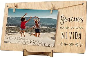 CONTRAXT Portafotos con pinzas madera. Ideas regalos especiales tarjeta agradecimiento Marco colgar fotos con pinzas 10x15 madera natural mejor amiga amigo invisible mujer hombre (Gracias ES)