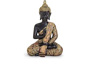 TEMPELWELT® Dekoracyjna figurka Buddy Posąg Amoghasiddhi siedzący 15 cm, polistan czarny złoty czerwony, Dhyani-Budda figurka dekoracyjna Tajski Budda figurka Buddy
