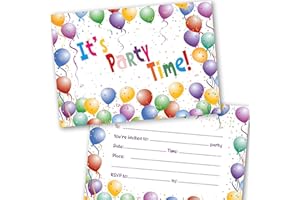 Absolutely Yours Party Invitations Kids. Pack of 36. Balloon Themed Invitations with matching Envelopes. 120 x 172mm, suitable for Boys and Girls. Designed and Printed in UK