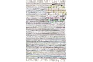 ‎CARPETFINE carpetfine Flickenteppich Kelim Chindi Beige 60x110 cm | Fleckerlteppich aus Baumwolle für Wohnzimmermit Fransen