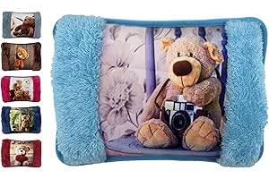 VITBEL Borsa Acqua Calda Elettriche con Morbida Fodera in Peluche; 500 watt;Temperatura max 75°C;utile come Scaldamani e Scaldapiedi;Ideale per Alleviare Dolori Muscolari,Dorsali e Mestruali (Orso-Azzurro)