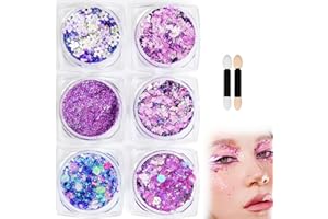 SATHYCHANPY Gel Glitter per Corpoi, 6Colori Paillettes in Gel,Capelli Luminosa Chunky Glitter Brillantini Make Up per Capelli, Viso,Festival Musicali,Halloween, Natale, Club, Feste