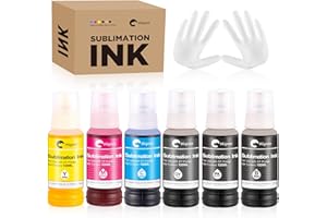 Hiipoo Sublimation Ink for ET-8500 ET-8550 Wide-Format Supertank Printers Heat Press Transfer on T-Shirt Tumblers (BK PB C M Y GY)