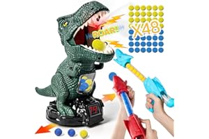 PROTADO Dinosaur Shooting Toy for Boys Girls, Movable Target Shooting Games with 2 Air Pump Launcher, 48 Foam Balls, LED Score Record, Spray Effect & Sound, Competition Game Gift for Kids 5 6+ (Green)