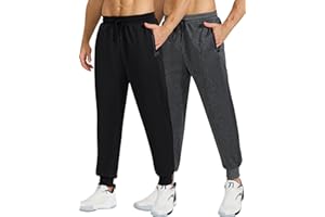 Cimic 2 Pack Men's Joggers Tracksuit Bottoms Pants Track Pants for Men Sports Sweatpants Long Jogging Training Trousers Zip Pockets