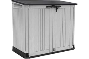 Keter 249317 Store it Out Nova Abri de jardin extérieur 132 x 71,5 x 113,5 cm, gris clair avec couvercle gris foncé