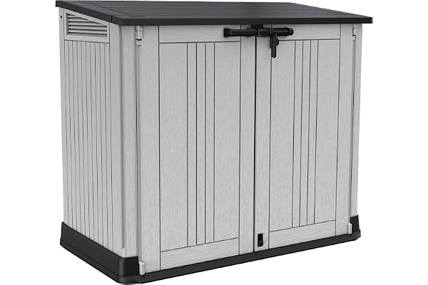 Keter 249317 Store it Out Nova Abri de jardin extérieur 132 x 71,5 x 113,5 cm, gris clair avec couvercle gris foncé