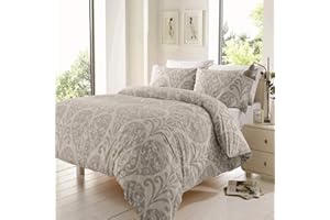 Olivia Rocco Chloe Duvet Cover Set Easy Care Modern Print Cotton Rich Quilt Covers Breathable Stylish Comforter Reversible Quilted Bedding Bed Linen Sets With Pillowcases, Silver Double