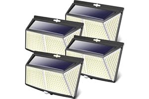 LOTMOS [Lot de 4] 308LED Lampe Solaire Exterieur, Lumiere Solaire Exterieur avec Detecteur de Mouvement 3 Modes Eclairage Exterieur Solaire Spot Projecteur Sans Fil pour Jardin,Terrasse,Garage