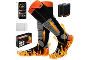 Gaeymy Calze Riscaldate a Batteria, 5000mAh* 2 Scaldapiedi Calzini Riscaldanti Elettrici con 4 Temperature, USB Scalda Piedi per Scarpe Termiche Uomo Donna, Controllo Dell'app per Sci Bicicletta