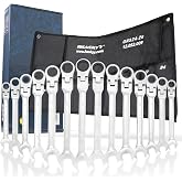 HASKYY Combination Spanner Set with Articulated Ratchet 14 Pieces 8-24 mm Chrome Vanadium Steel