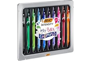 BIC My Box of Colours, Bolígrafos de gel, Punta Media (0,7 mm), Tinta de secado Ultrarrápido, Colores Surtidos, Incluye Caja Metálica de Regalo. Paquete de 10 Uds