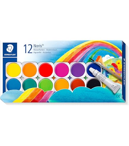 Gouache Pébéo En Pastilles - Boîte De 12 Couleurs + Pinceau - Peinture Lavable Pour Enfants - 10