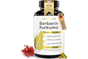 ‎PLANTOMOL 11-fach Berberin 500mg Komplex mit Kurkuma Cholin L-Carnitin Piperin Chrom Vitamin C aus Hagebutte & B6-180 Berberin Kapseln hochdosiert - 3 Monatsvorrat