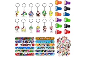 Clvsyh Set di 86 regalini per feste di compleanno per bambini,12 braccialetti Slap per bambini,12 timbri,12 portachiavi,50 adesivi,regalo per gli ospiti,accessorio per feste per ragazzi e ragazze