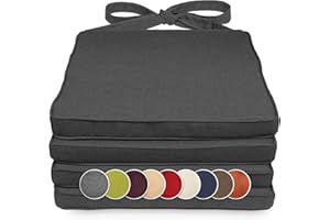 sunnypillow Lot de 4 coussins, pour chaise en rotin, 40 x 45 x 5 cm, rembourrés, avec rubans, pour l'intérieur et l'extérieur, anthracites