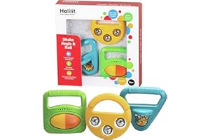 Halilit Musical Baby Shapes Musical Instrument Gift Set. Shaker Maraca, Ring my Bell and Rattle Roller. 3 Brightly Coloured, Durable, Sensory Music Toys. Suitable infants Boys & Girls 3 Months +