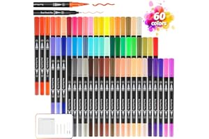 Peakness Rotuladores Lettering Profesionales de 60 Colores, Pincel Doble Punta con Libro de Dibujo, Rotuladores Acuarelables para Graffiti, Caligrafía, Dibujo, Lettering para Niños y Adultos